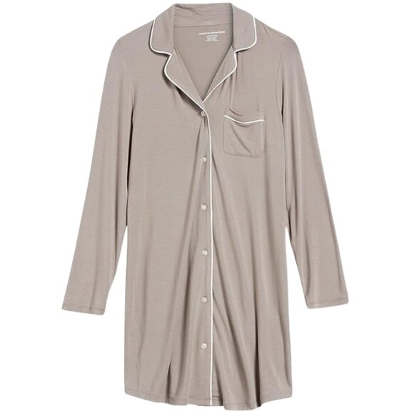 Amazon Essentials Other - Amazon Essentials Long Sleeve Nightshirt Heather Gray & White Women's Medium NEW